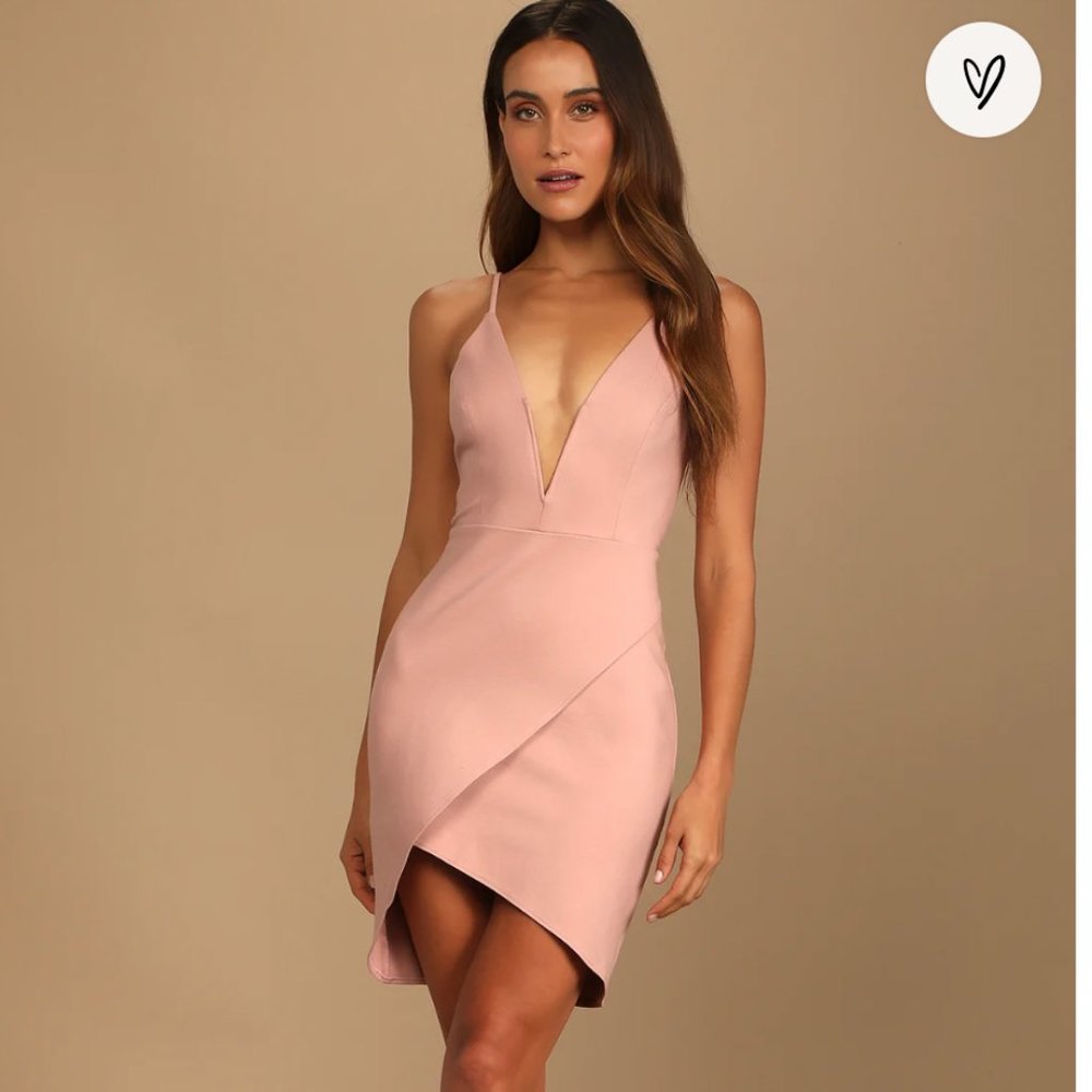 Dare to Take the Plunge Dusty Pink Tulip Mini Dress